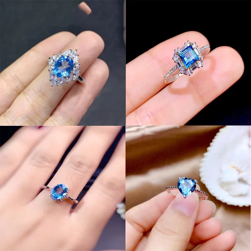Женское кольцо с квадратным овальным кристаллом вечерние тное синее 7*9 мм/8*10 мм/6*6