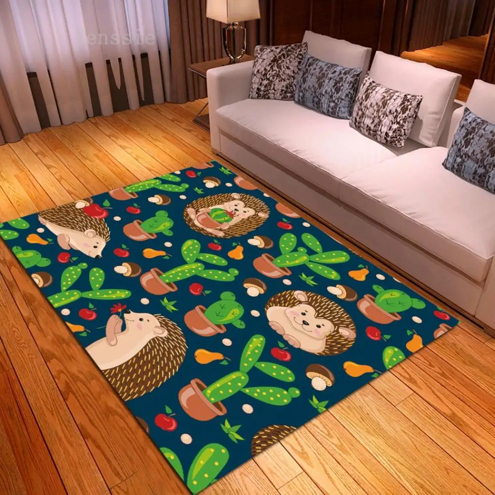 

Cute Cartoon Hedgehog Printed Floor Pad Soft Kids Bedroom Non-slip Soft Carpet Kitchen Living Room Area Rug Home Decor Floor