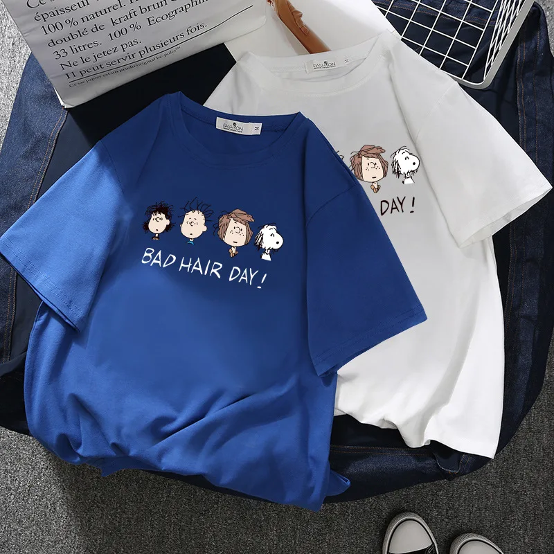 Женская футболка с короткими рукавами Корейская принтом надписью BAD HAIR DAY унисекс