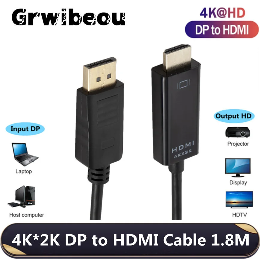 

1.8M DP to HDMI-compatible Cable 4K*2K Display Port to HDMI for PC Laptop HDTV Projector Video Audio Cable DisplayPort to HDMI