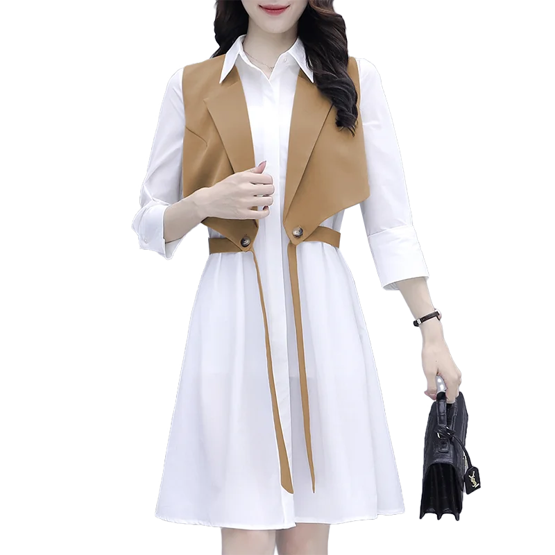 

Spring dress 2021 new long-sleeved vest skirt two-piece small shirt skirt female design sense niche