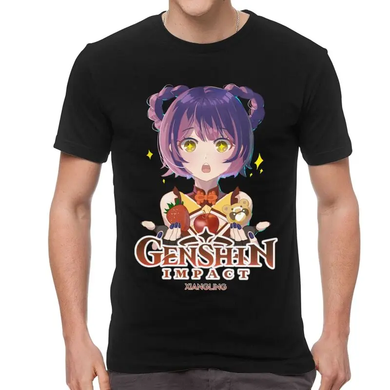 

Футболки Genshin Impact Xiangling, мужские футболки для отдыха, топ, хлопковая футболка с коротким рукавом, футболка для игры в аниме, Подарочная одежда