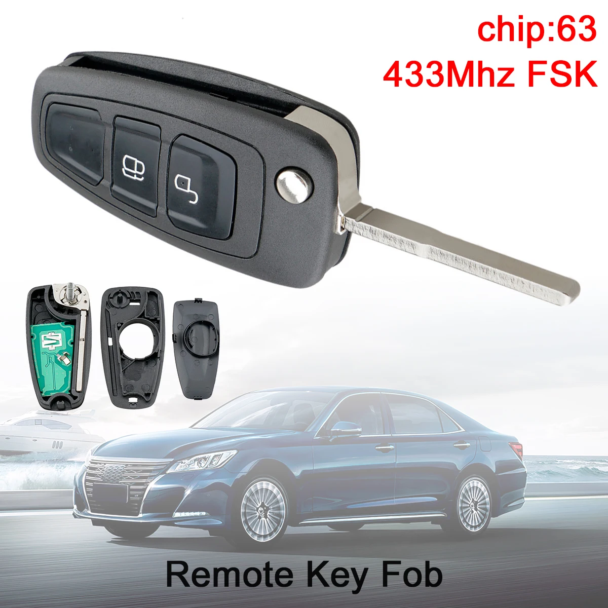 

2 Buttons 433MHz FSK Keyless Remote Car Key Fob with 4D63 Chip 5WK50166 AB39-15K601-DA Fit for Ford Ranger Focus Mondeo 2012