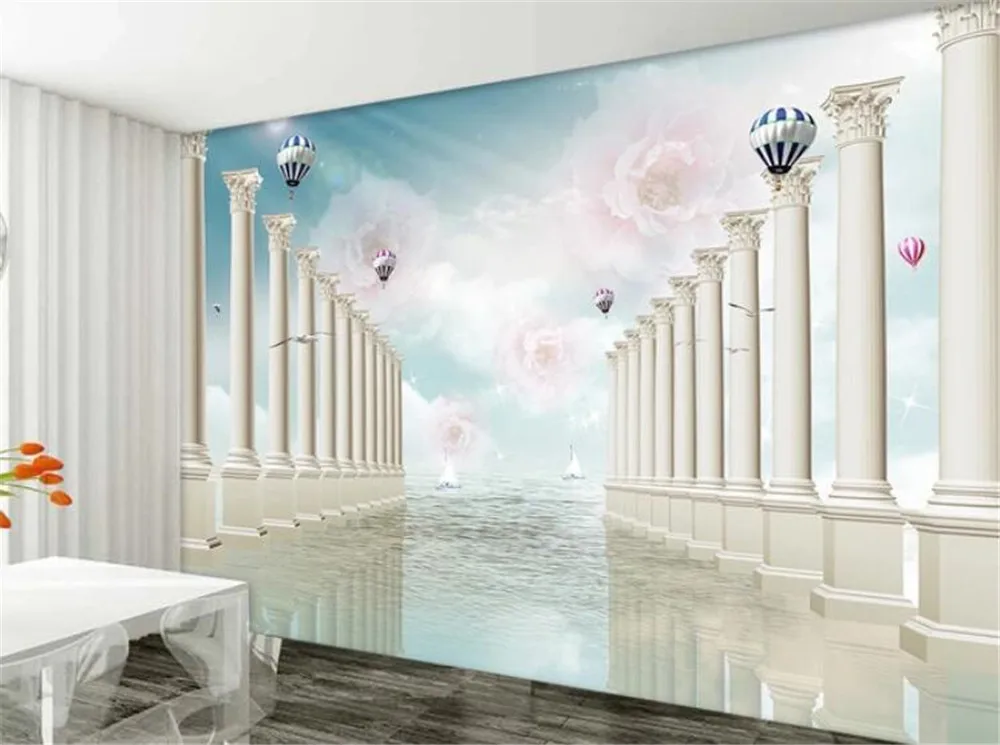 

Milofi custom personality wallpaper mural European 3D three-dimensional rose Roman column TV photo background wall