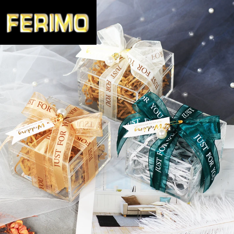 

1 шт. пластиковая прозрачная коробка конфет с лентами европейские свадебные подарки для гостей день рождения ребенка вечерние подарочные к...