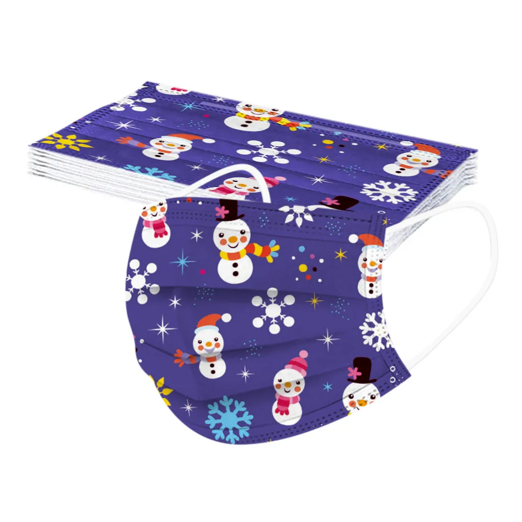 

One Time 10PCS Mask Non-woven Face Mask Fashion Print Christmas Children 3Ply Earhook Mouth Cover Mouth Mask Mascarillas