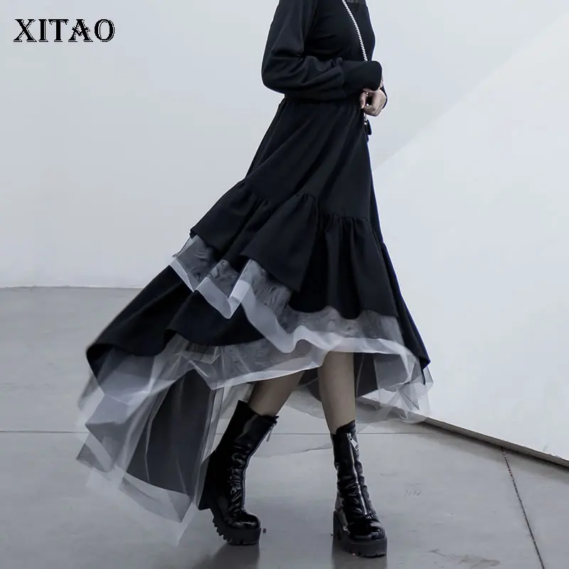 Женская клетчатая юбка XITAO ассиметричная Свободная с эластичным поясом модель