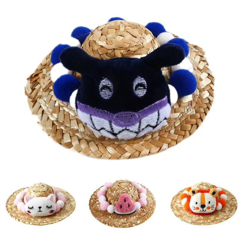 

Pet Cat Woven Straw Hat Cartoon Animal Pet Sombrero Sun Hat For Small Dogs And Cats Beach Party Cap Dress Up Accessories
