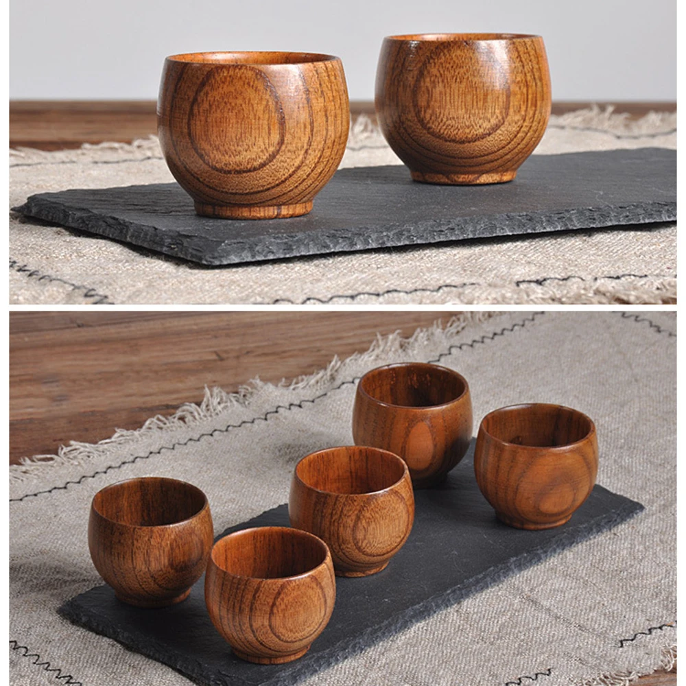 

2pcs Natural Wood Teacups 100ml Coffee Cup Anti-Corrosion Cute Tea Bowl Wine Mugs Drinks Drinkware