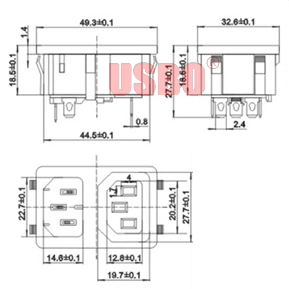 Универсальный черный медный 10А 250В AC Разъем питания IEC320-C13/C14 2 Jack PDU шасси сервер