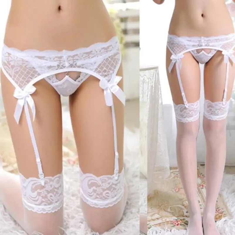 

40GC женские эротические прозрачные сетчатые подтяжки с цветочным кружевом бантом украшение регулируемые до бедра подвязки однотонные