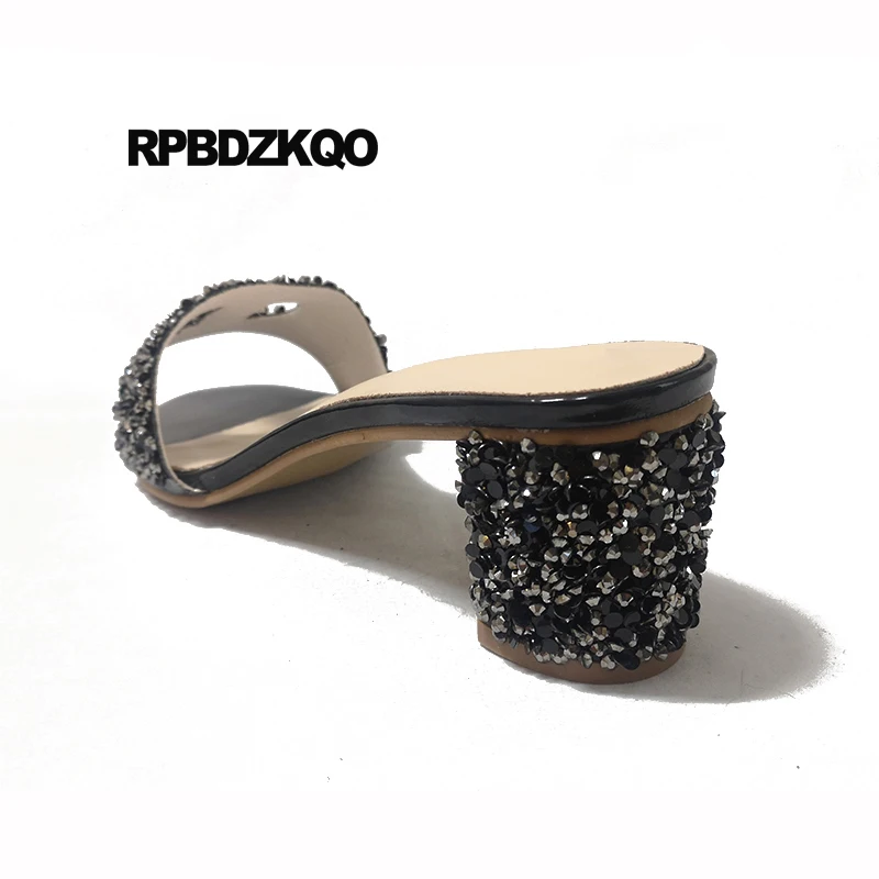 блок высокий каблук бриллиант Bling кристалл домашние тапочки насосы женщины