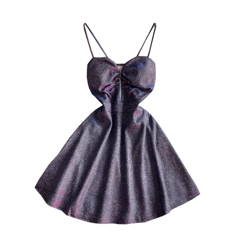 

Summer night sequins A word with shoulder-straps sexy dress chest temperament birthday party party dress