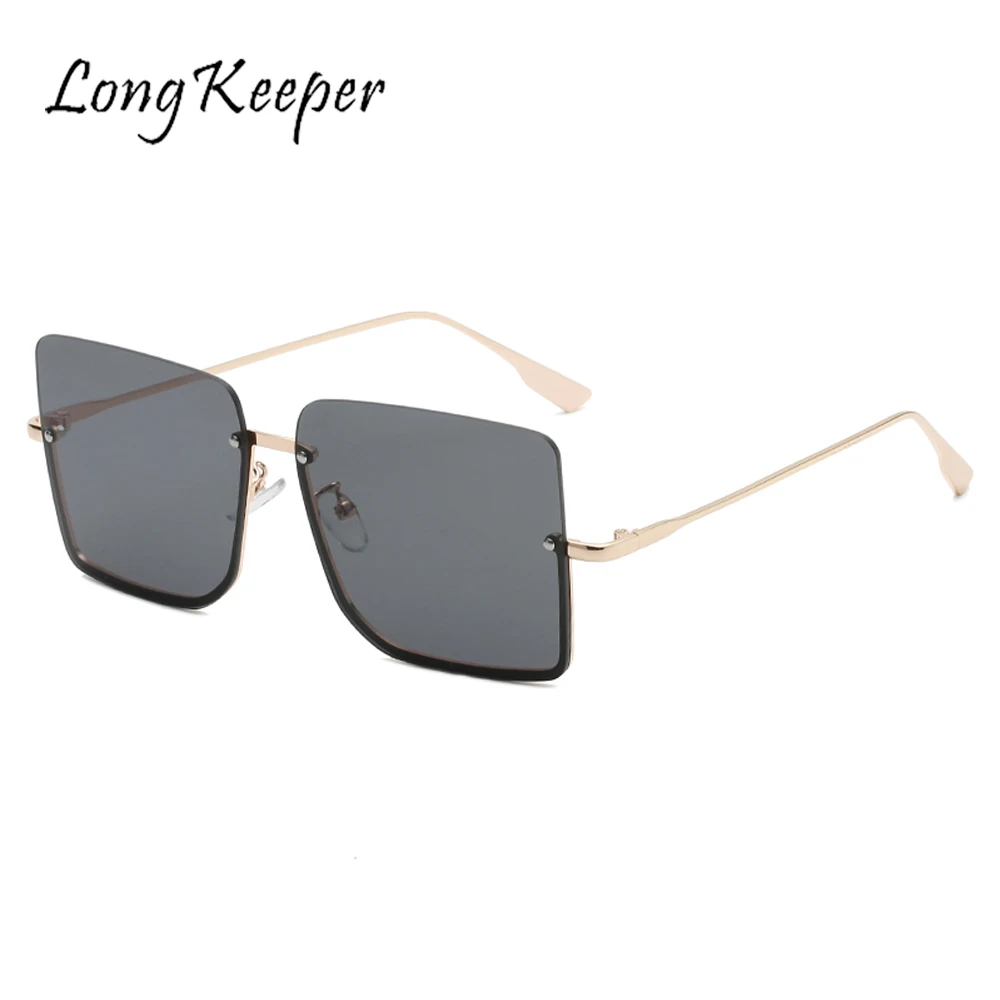 

LongKeeper Square Rimless Oversized Sunglasses Fashion Half Frame Sun Glasses Women Luxury Brand Retro Eyewear Oculos De Sol
