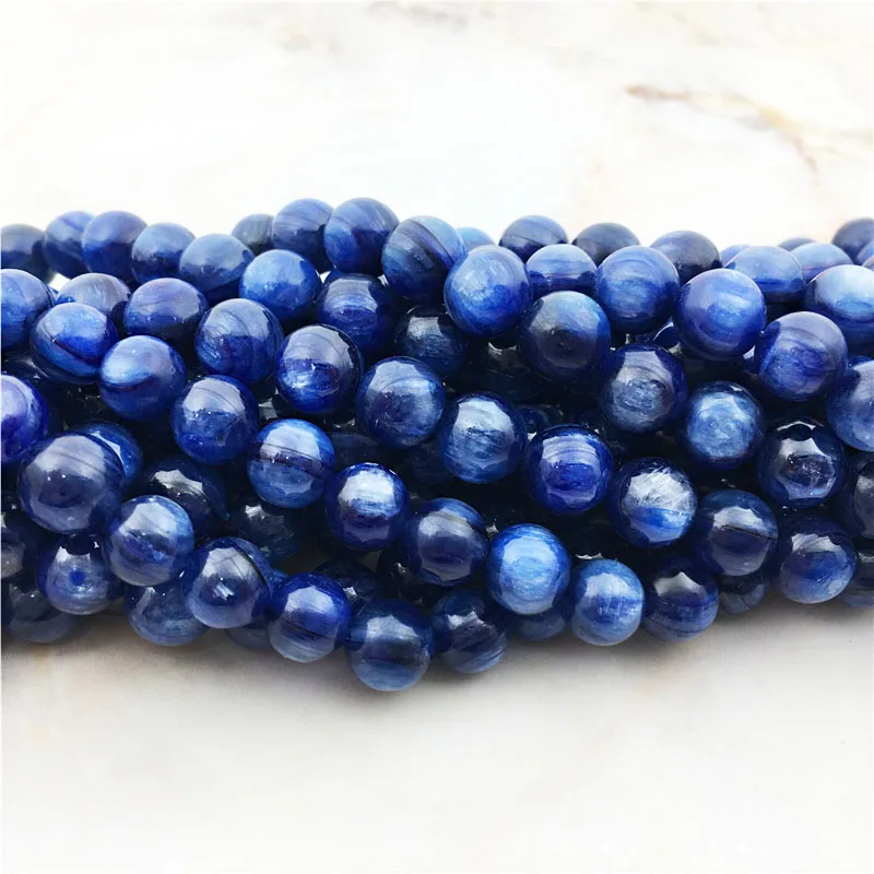 6 8mm Natural Noble Smooth Cyanite Beads High Quality Round Blue Kyanite Gem Loose Stone Jewelry For Making Bracelet Necklace | Украшения и