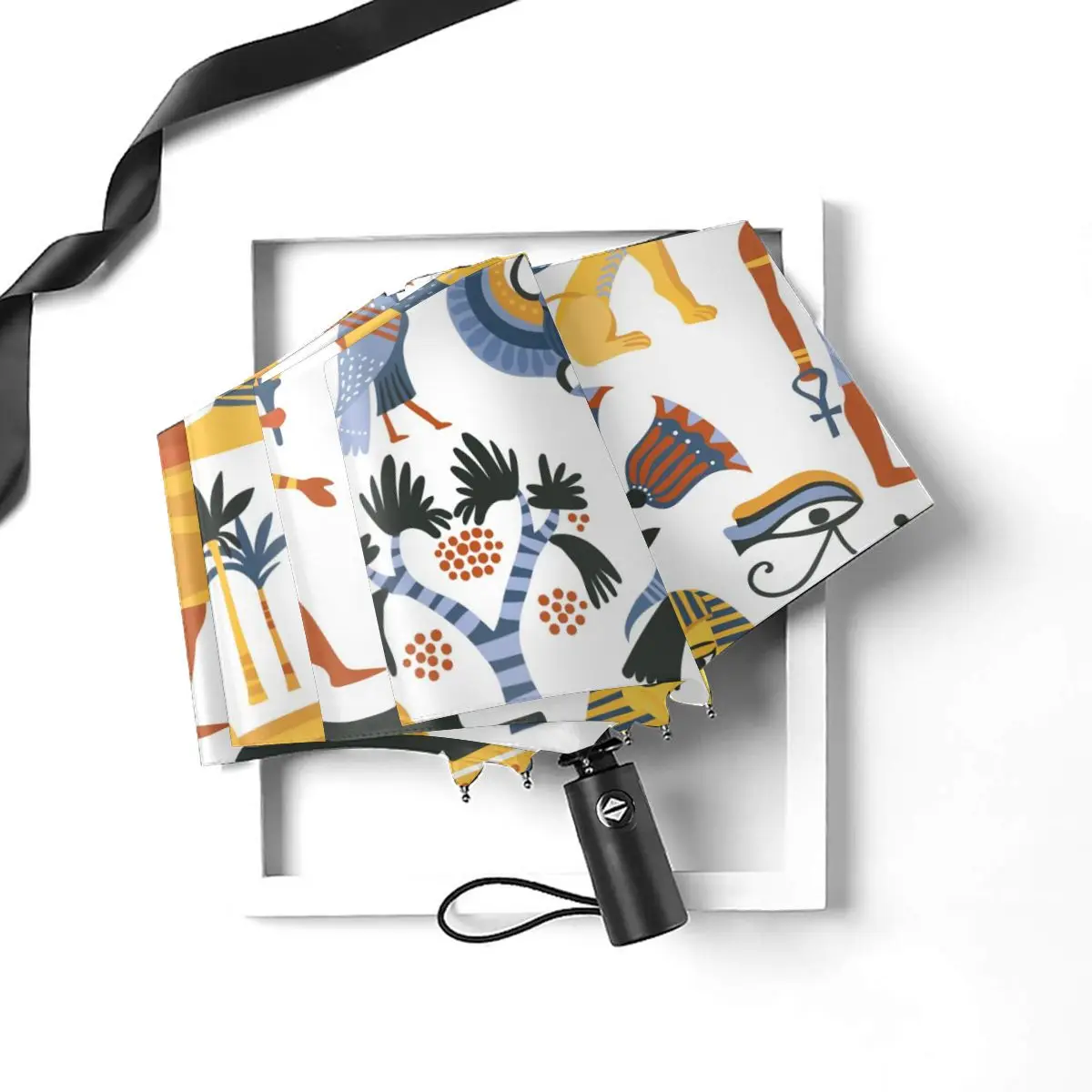 Miglior Ombrello Automatico Pioggia Donna Ombrello A Tre Pieghe Antica Religione Egizia Ombrello Antivento Ombrello Impermeabile Femminile