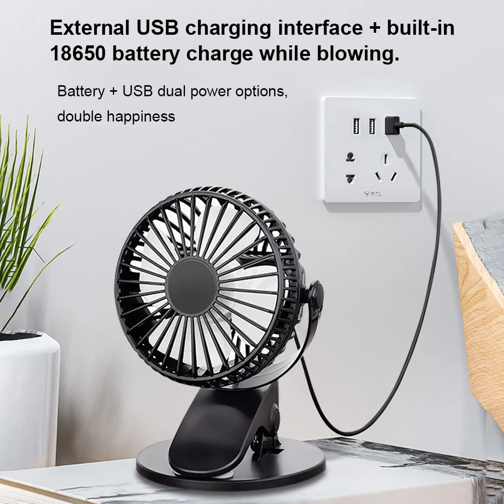 

FDGAO Portable Cooling Mini USB Fan 3 Speeds Adjustable 360 Degree Rotation Air Fan Desktop Clip Cooler Fan With 2600mAh Battery