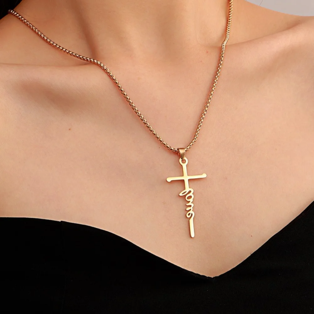 

New 2021 Fashion Classic Cross Necklace Metal Chain Pendant Necklace for Men Women Party Jewelry Gift