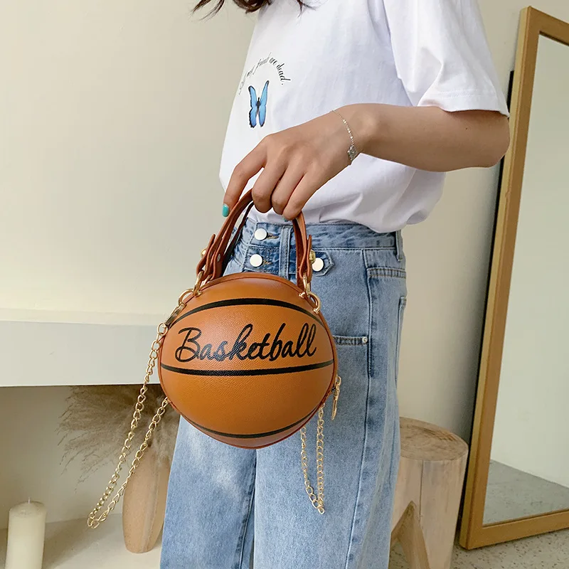 Маленькие женские кожаные сумки через плечо в форме баскетбола с цепочкой модные