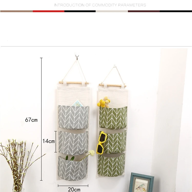 Настенная сумка-Органайзер декоративный контейнер с 3 карманами из хлопка и льна