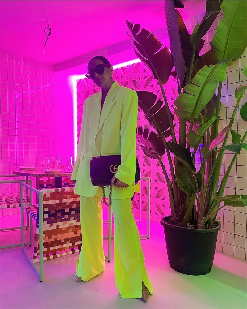 2 Pieces Oversize Women Suits Lapel Modern Casual Coat+Pant Bright Yellow Fashion Formal Party Suits For Women Custom Made