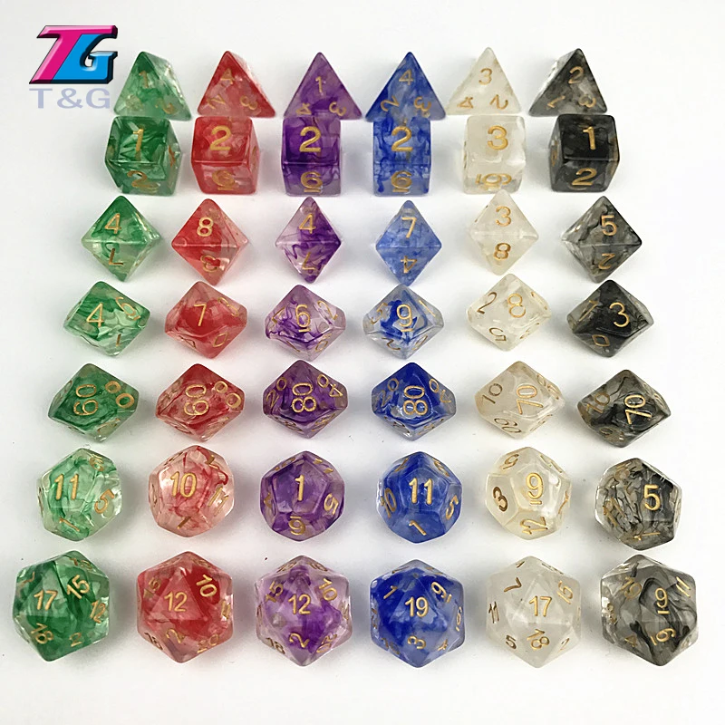 42 шт./пакет многогранные туманности игральные кости для игры DnD plus сумка d4 d6 d8 d10 d12