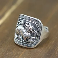 Real 925 Sterling Silver Personality Domineering Wide Face Men's Retro Relief Ring For Exquisite Jewelry Souvenir