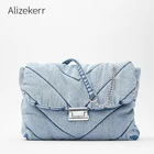 Женская наплечная сумка, из денима, с резьбой, Большая вместительная, мягкая, квадратная, с цепочкой, повседневная, 2020