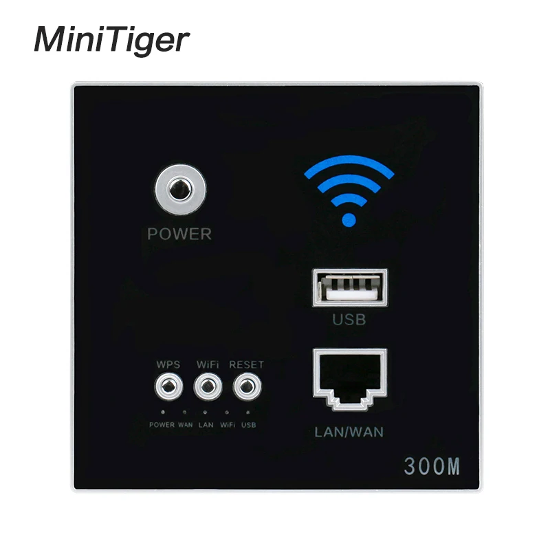 Minitiger черный 300 м настенный встроенный беспроводной AP маршрутизатор usb порт для