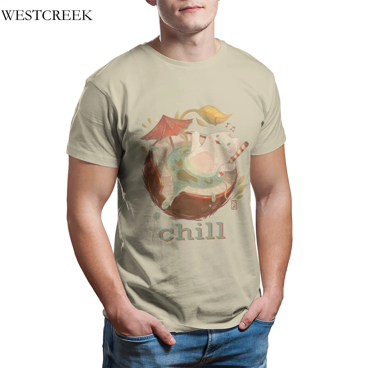 

Wholesale Men's T-Shirt Chill cat vacation Custom Fashion Round Collar Men Clothing 34889