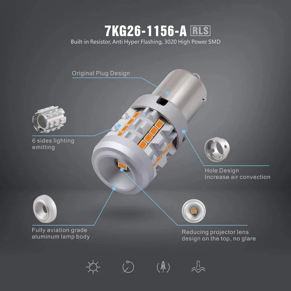 PY21W BAU15S 7507 12496 LED Bulb Amber Yellow Canbus Signal Lamp Built in Resistor Anti Hyper Flash Ba15s P21W T20 WY21W | Автомобили и