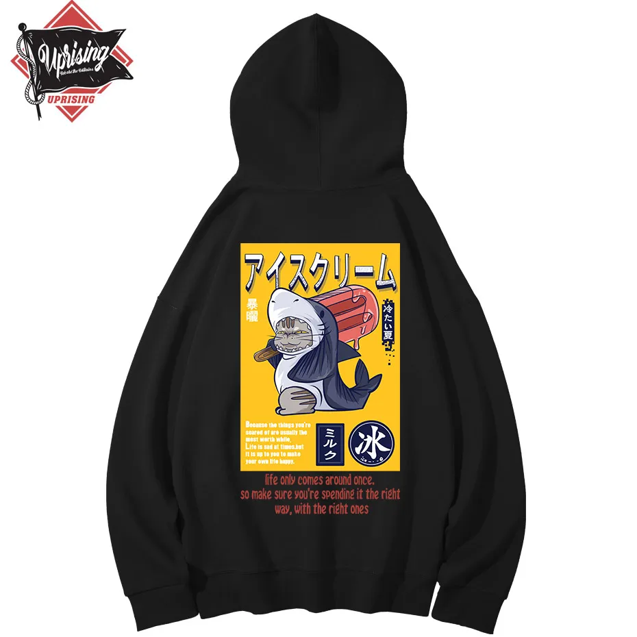 Толстовки с капюшоном принтом в виде мороженого кота и акулы японском стиле