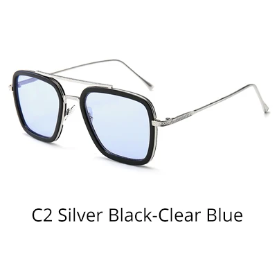 Silver Black-Blue Tony Stark, солнцезащитное стекло, es, для мужчин, Ретро стиль, мужское стекло es iron man, 3 солнцезащитных стекла, желтый, красный, оттенков, мужские очки W66218 - Цвет линз: Silver Black-Blue