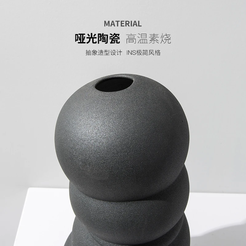 

Modern Minimalist Black White Matte White Ceramic Vase Nordic Model House Living Room Light Luxury Shaped Flower Decoration TZ