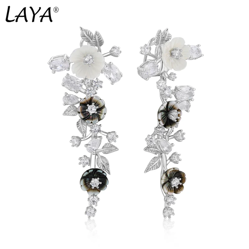 Laya 925 Sterling Silver Summer Hot Style Luxury Jewelry High Quality Zircon Natural Shell Flower Drop Earrings For Women