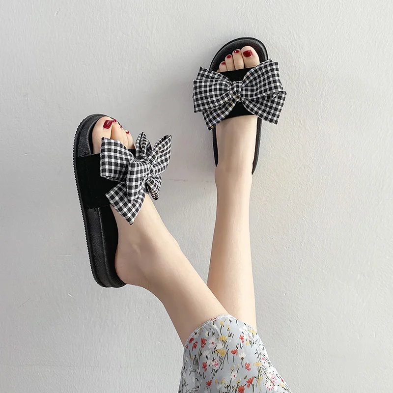 

Shoes Women Ladies' Slippers Butterfly-Knot Pantofle Luxury Slides Low Soft 2021 Designer Girl Flat Basic PU Butterfly-knot
