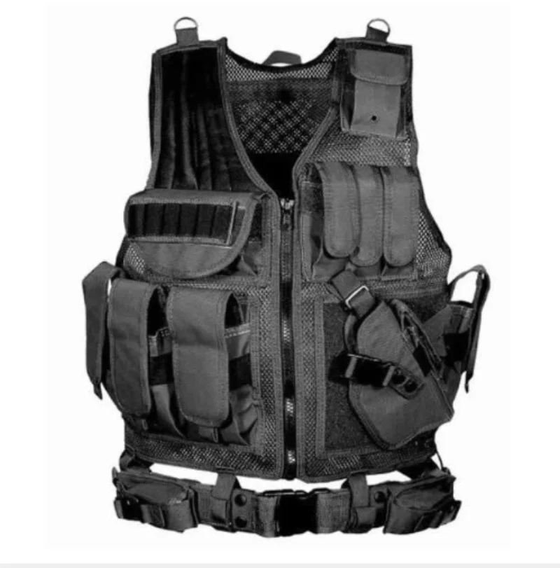 Men Military Tactical Vest Paintball Camouflage Molle Hunting Assault Shooting Plate Carrier With Holster / 20pcs | Спорт и