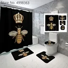 Набор для ванной комнаты с Сотами, 4 шт., европейская занавеска с цветами для ванной, крышка для унитаза, коврик для ванной, золотой, черный, роскошные декоративные наборы