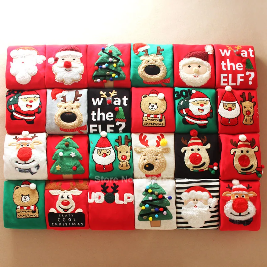 Свитер Рождественский зимний с вышивкой Санта-Клауса лося 14 цветов | Мать и