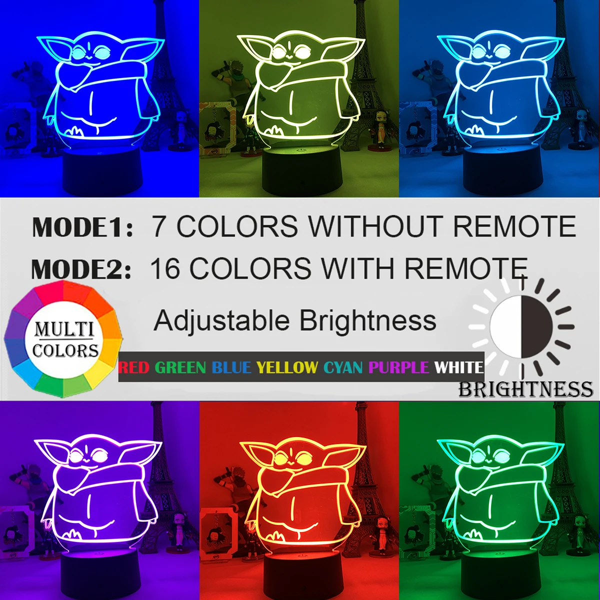 3D ночной Светильник гарнитура с ушами светодиодный сенсорный сенсор ночник