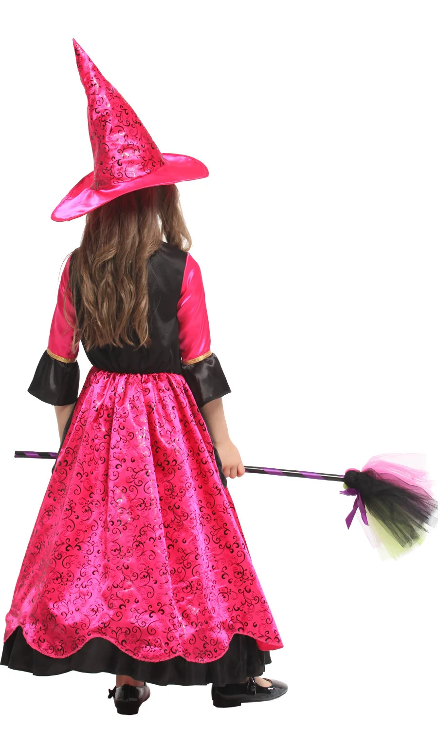 

Girls Princess Witch Rose Red Dresses Hat Outfit Halloween Cosplay Costumes Masquerade Carnival Party Role Play Dress Up Suit