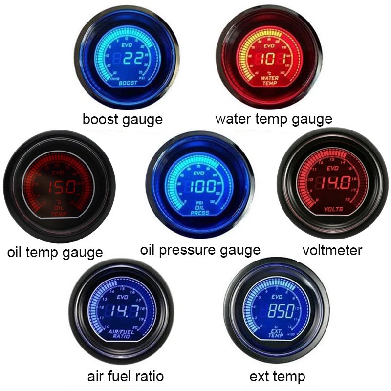 " 52 мм Автомобильный цифровой турбо Boost Gauge PSI температура воды Температура масла Датчик давления масла вольтметр тахометр rpm метр tacometro