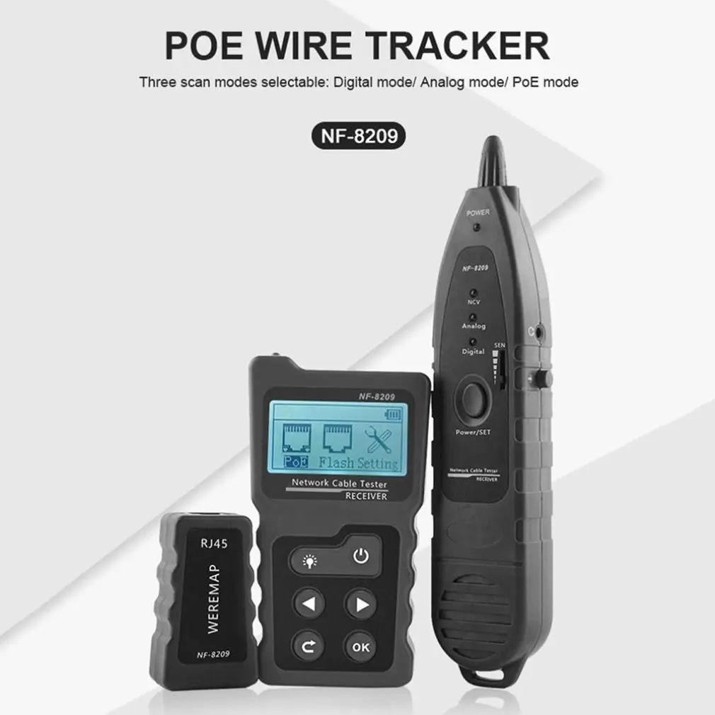 

NF-8209 цифровой искатель строки ЖК-дисплей Дисплей измерения Длина провода проверки Тесты сетевой инструмент сканирования кабель map Тесты er