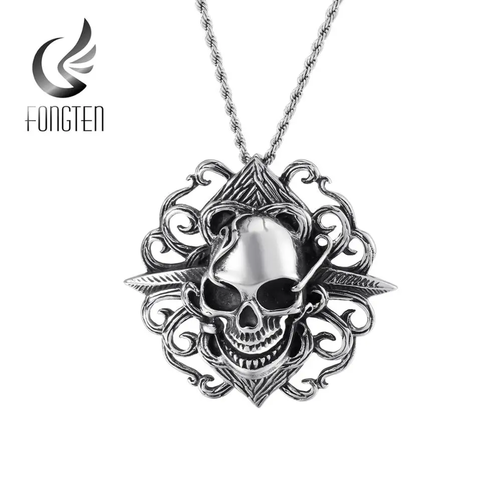 Мужское ожерелье Fongten с подвеской в виде готического черепа байкера из