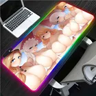 Mairuige сексуальная красота Большой Грудь анимация коврик для мыши светодиодная игра RGB геймер большой коврик для мыши Подсветка USB клавиатура цветная мышь padXXL