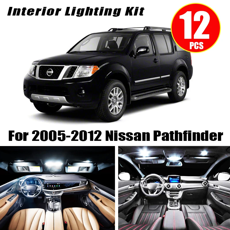 12x белые светодиодный светодиодные лампы для салона комплект 2005 2012 Nissan Pathfinder 12 В