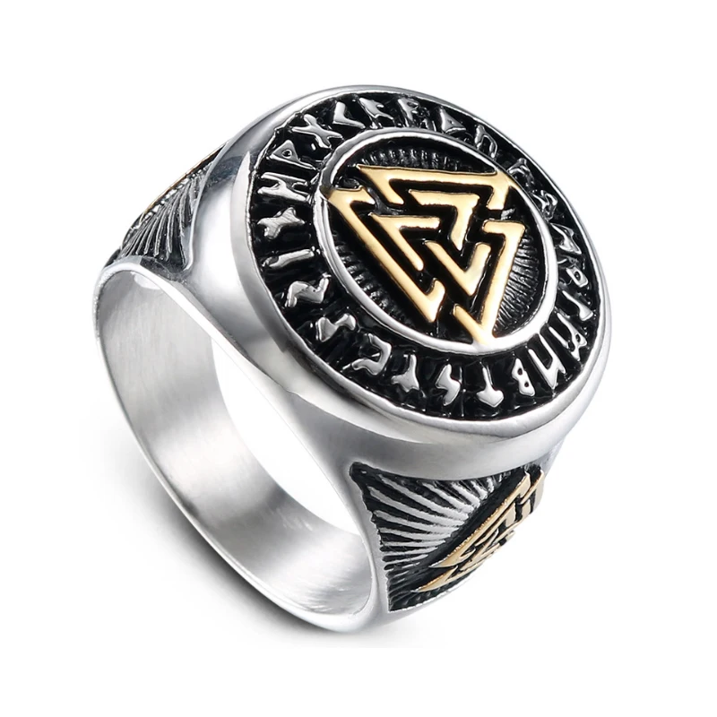 2020 New Tribal Symbol Myth Hip hop Silver Gold Ring Male Stainless Steel Jewelry Norse Viking Motor Biker for Men | Украшения и