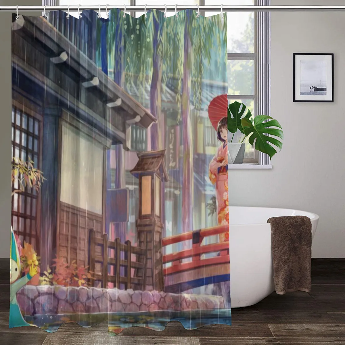 

Japanese Scenery Shower Curtain Fuji Sakura Cherry Blossom Flower Bathroom Curtains Set Waterproof Printed Cloth Home Bath Decor