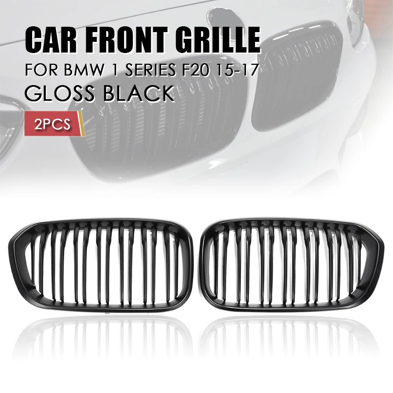 

One Pair Gloss Black 2 Slat Front Kidney Grill Grille For BMW F20 F21 1 Series 15-17