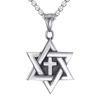 elfasio star of david messianic cross for mens stainless steel pendant necklace chain